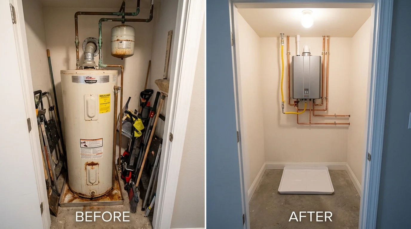 Tank water heater versus wall-mounted tankless unit comparison for Berkeley, IL homeowners