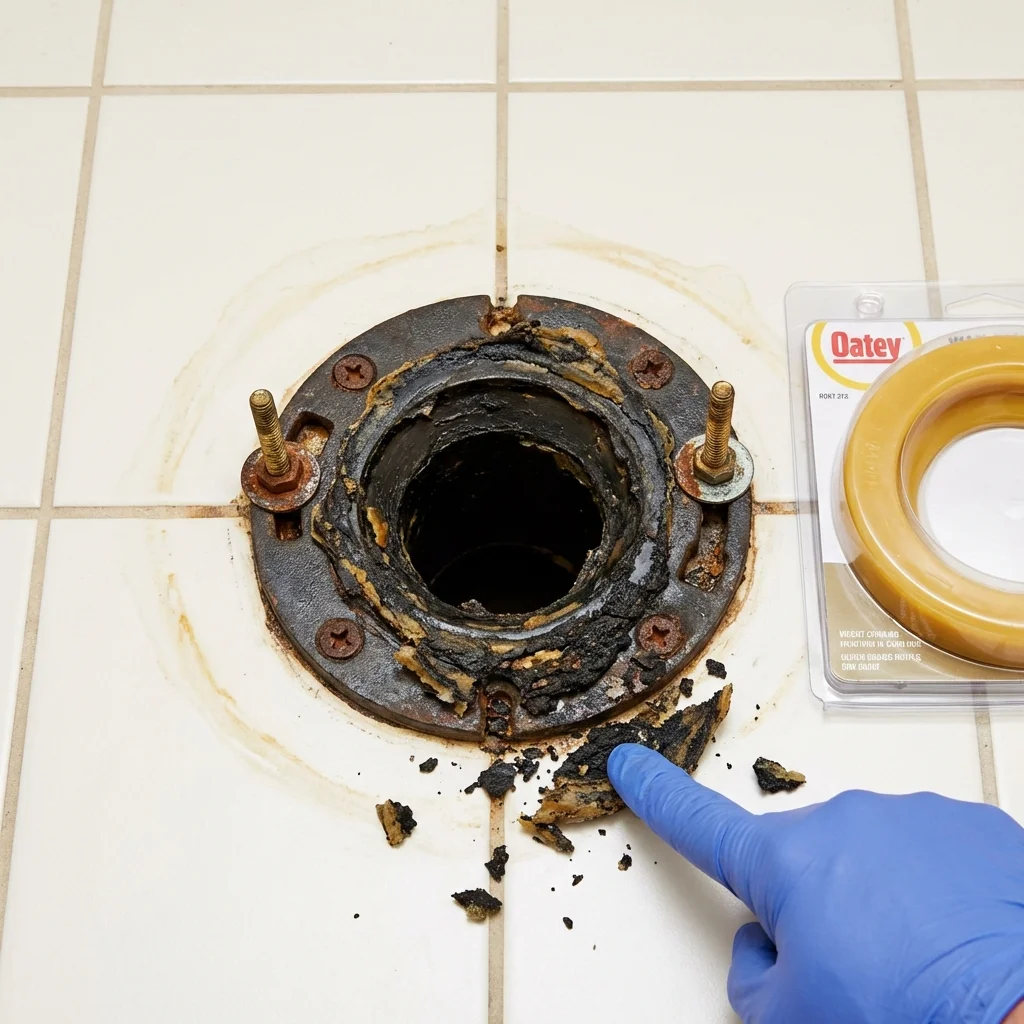 Failed wax ring showing water seepage at the base of a toilet in a Berkeley, IL home